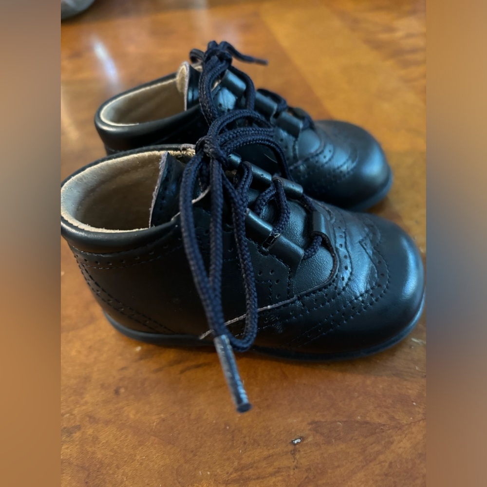 Black Leather High Top Oxfords, made in Spain. Size 18 (US 3). Only worn once.